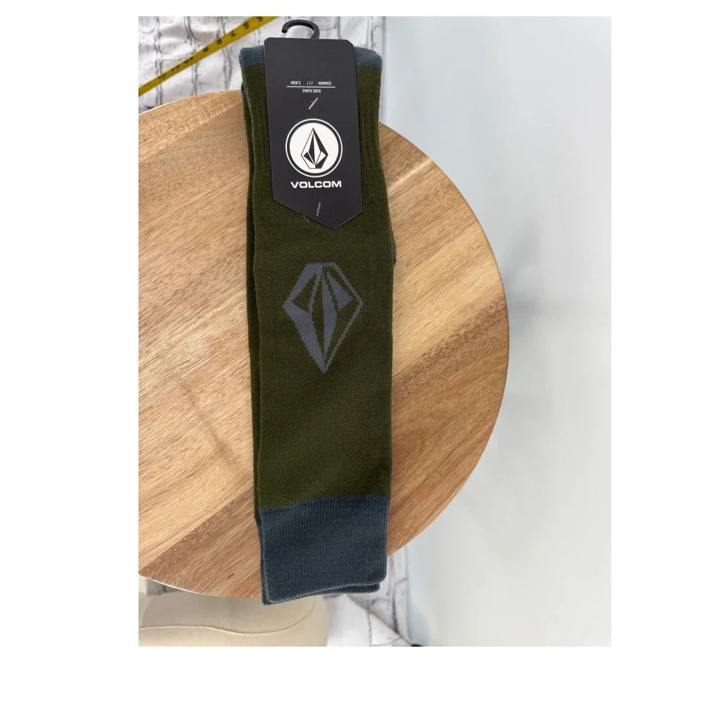 Volcom Men's Synth Socks Green‎ Grey Logo Stretch Crew Size Small Medium
